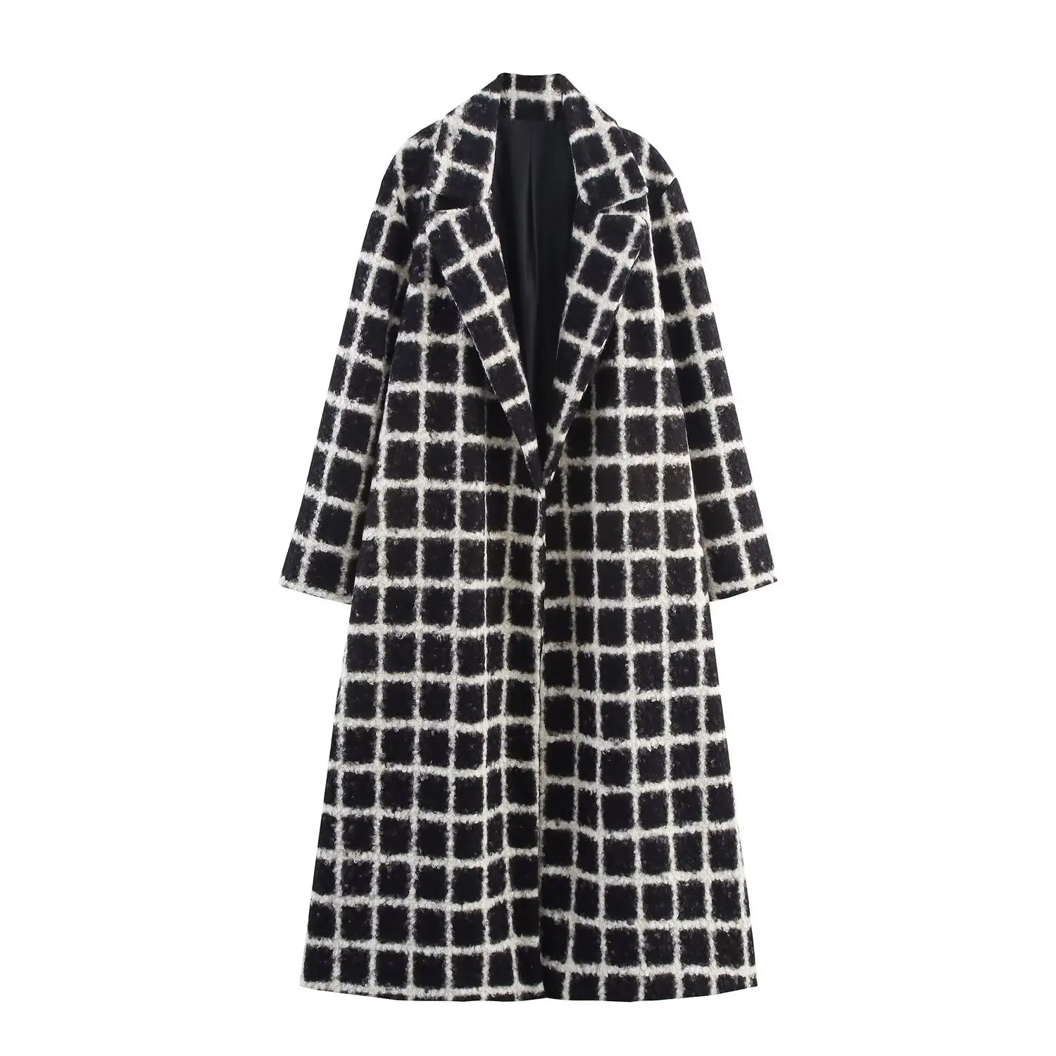 

Повседневная куртка с длинным рукавом, свободная верхняя одежда, длинные пальто в клетку для женщин, винтажное пальто большого размера с лацканами, осенне-зимнее модное пальто