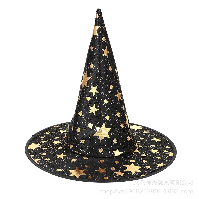 

10pcs Star Witch Hat Wizard Men Women Black Costume Cosplay Party Girl Wide Brim Pointed Hat Accessory Halloween Christmas