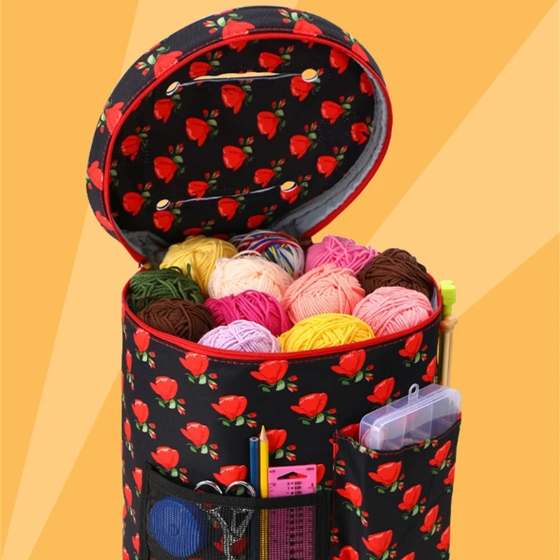 Knitting Tote Bag Crochet Bag Yarn Storage Bag with Compartments for Crochet Hooks, Knitting Needle and Accessories