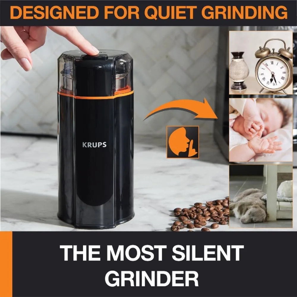 Electric Coffee Grinder: 3 oz Capacity, 5x Quieter, 175W Motor for Coffee Beans, Spices & Herbs - Removable Dishwasher-Bowl