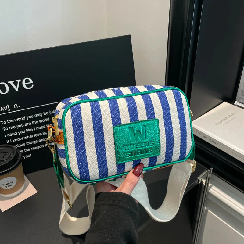 

Летняя стильная сумка через плечо, повседневная полосатая холщовая сумка-кроссбоди с тиснеными буквами, модная и универсальная сумка для поездок на работу