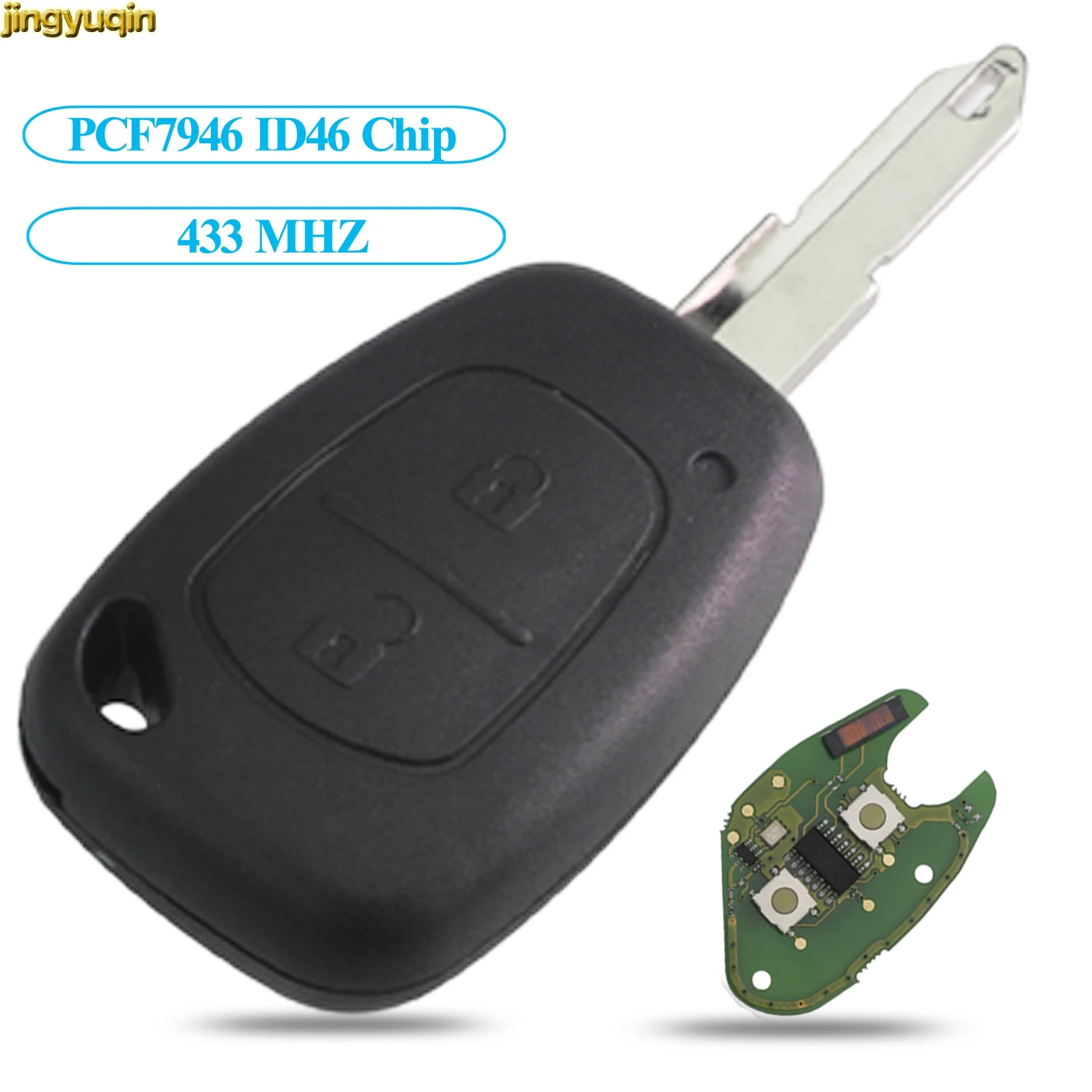 

Jingyuqin Complete Remote Car Key for Renault Traffic Master Vivaro Movano Kangoo Ne73 Uncut Blade Chip ID46 Transmister 2Button