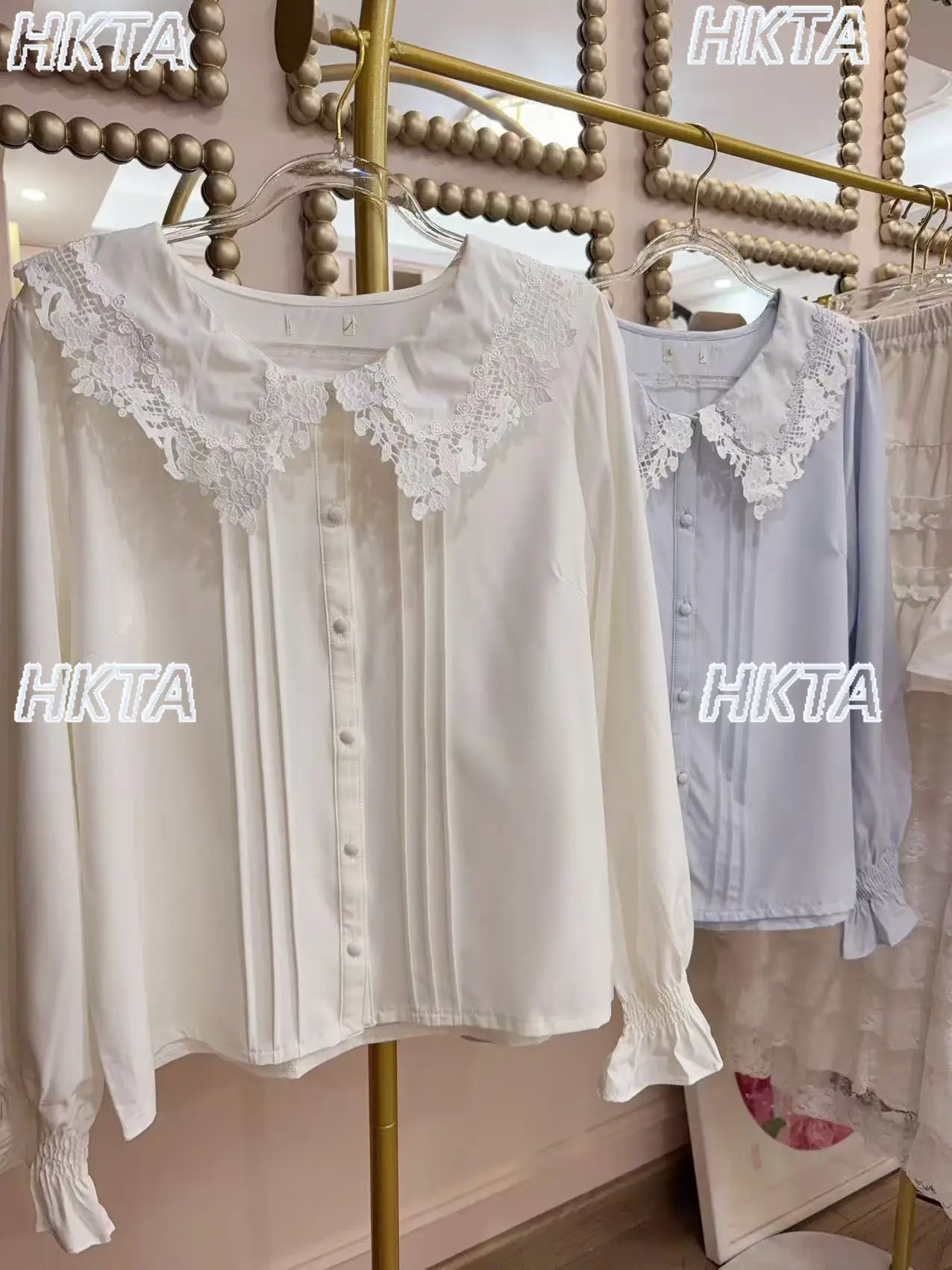 Japanese Daily Sweet Cute Lolita Shirt Versatile Top Autumn Lace Embroidery Pleats Loose Casual Long Sleeved White Blouses Women