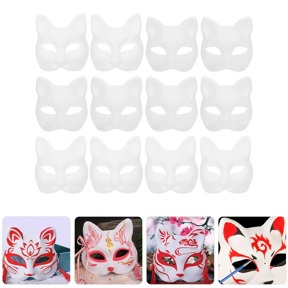 12 Pcs Blank Mask Unpainted Paintable DIY Paper Masks Prom Masquerade Halloween