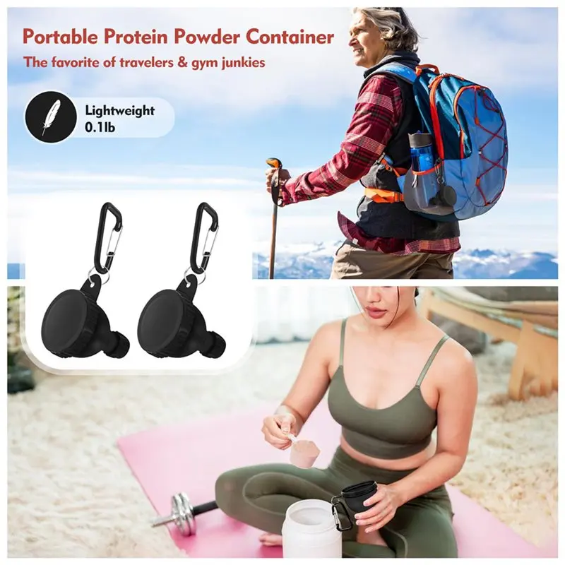 AT02-8Pack Portable Protein Powder Travel Container To Go, Protein Powder Funnel With Carabiner & Reinforced Caps