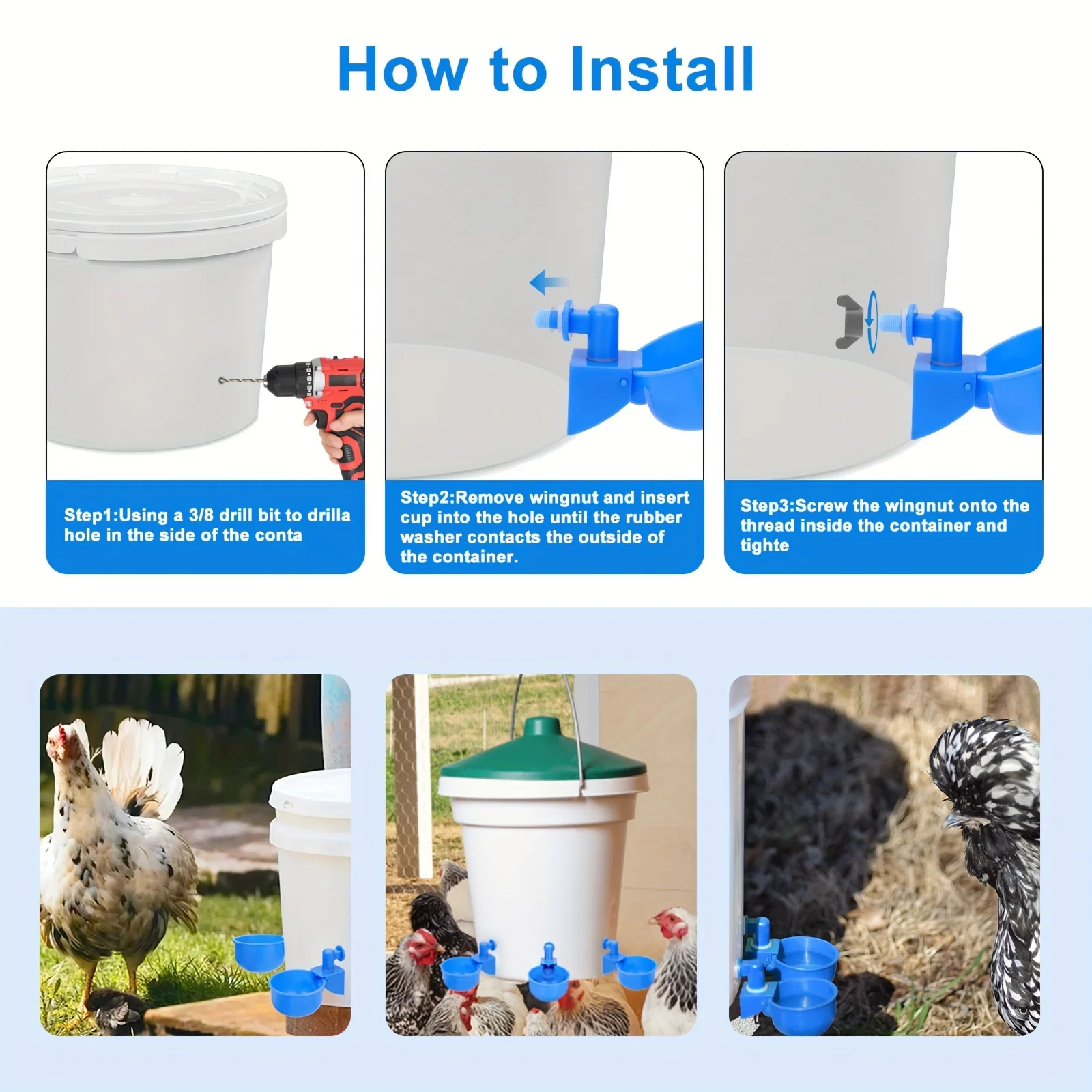 

Automatic Poultry Drinker Water Dispenser Bowl for Chicken Bird Duck - Hanging Drinking Machine for Farm Animal Water Cups