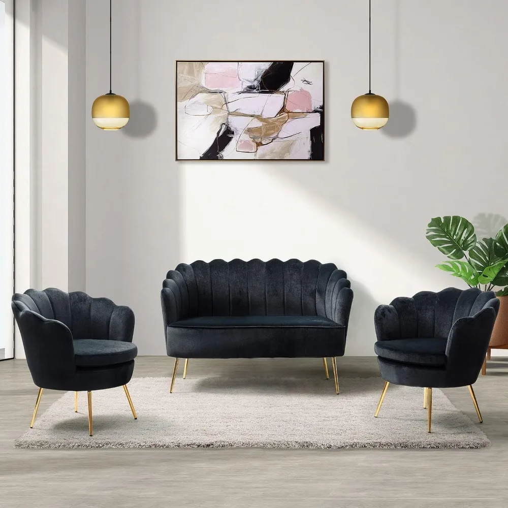 

modern velvet 3-piece living room furniture set: loveseat and two sofa chairs