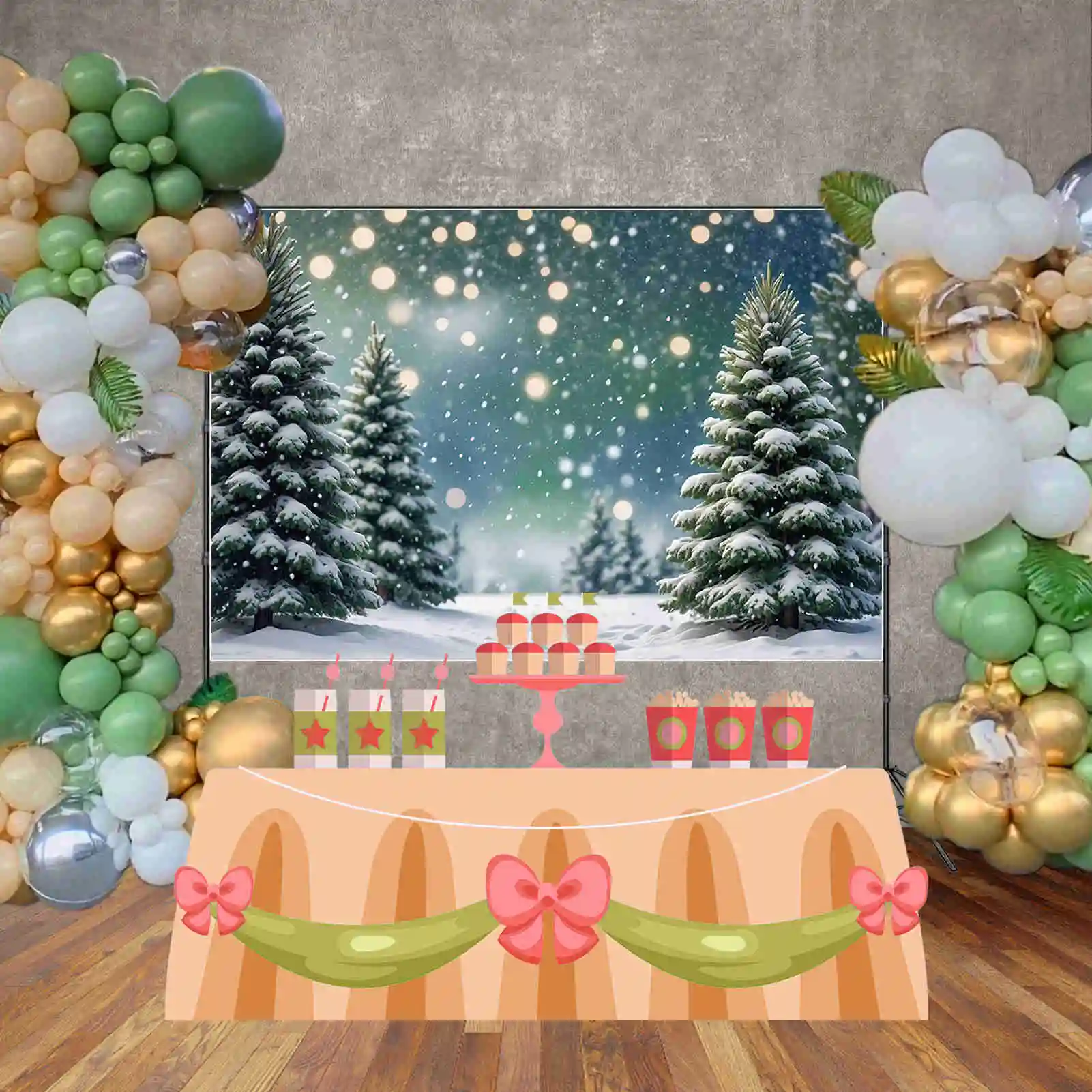 MOON.QG Christmas Pine Tree Backgrounds Winter Snow Forest Children Outdoor Backdrops Custom Party Decoration Photocall Supplies