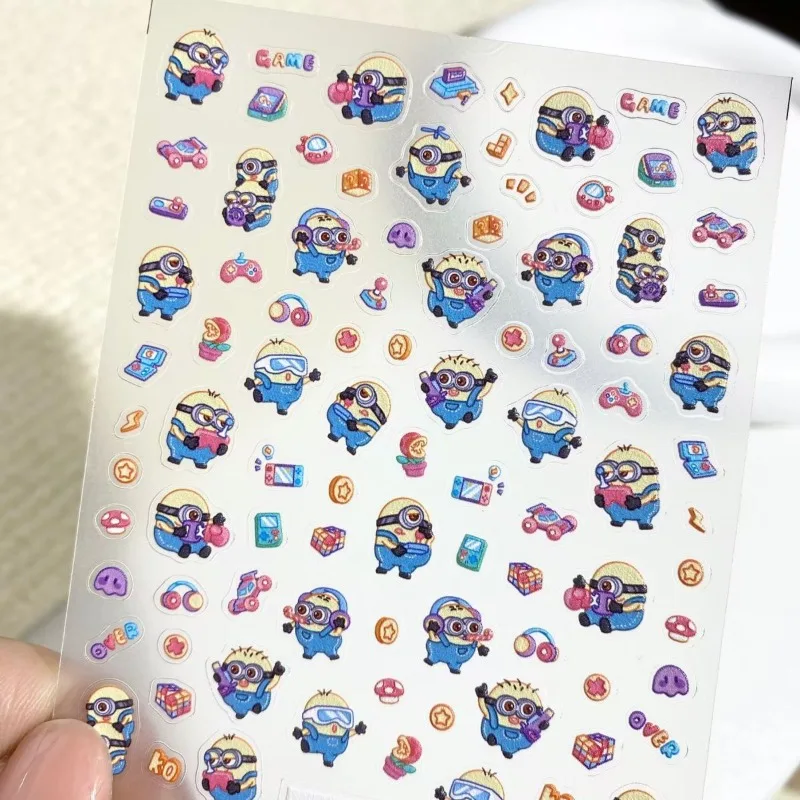 New Minions Cute Cartoon Girl Relief Nail Stickers 5D 3D Ins Style Phone Case Computer DIY Stickers Desktop Decoration Wholesale