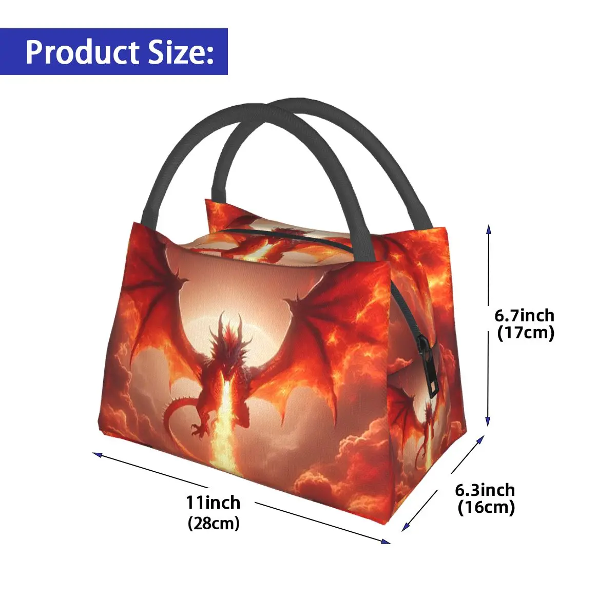 Dragon In The Fire Insulated Lunch Bag for Women Bento Storage Food Boxes Portable Container Cooler Thermal Lunch Box Tote