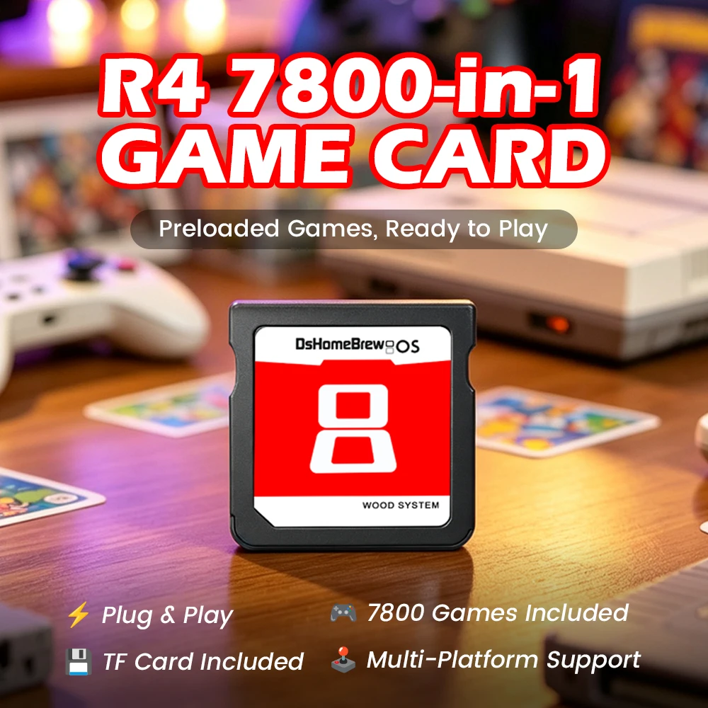 Multi-Emulator DsHomeBrew OS Wood System 7800-in-1 R4 FlashCard Memory Card for 3DS NDS MD GB GBC FC PCE Video Games Compatible