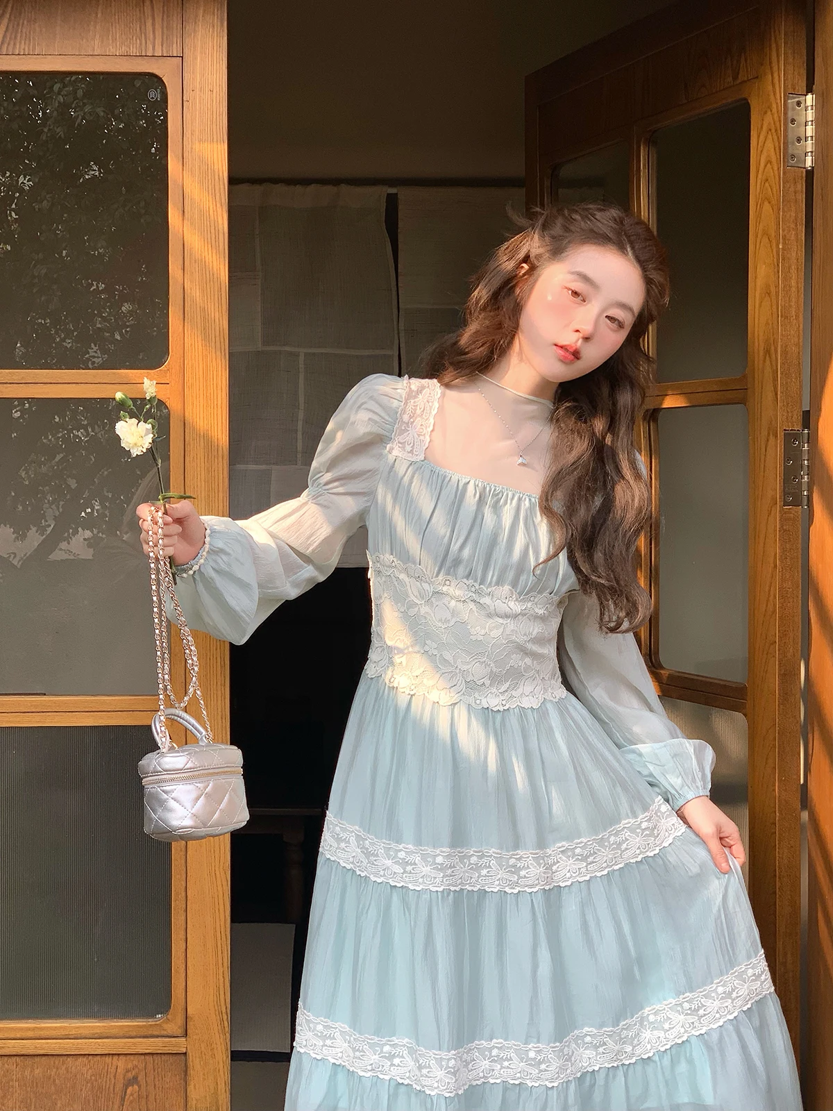 

Элегантное женское миди-платье А-силуэта с эффектом утяжки талии, пышными рукавами и длинными рукавами, из полиэстера, больших размеров, весеннее