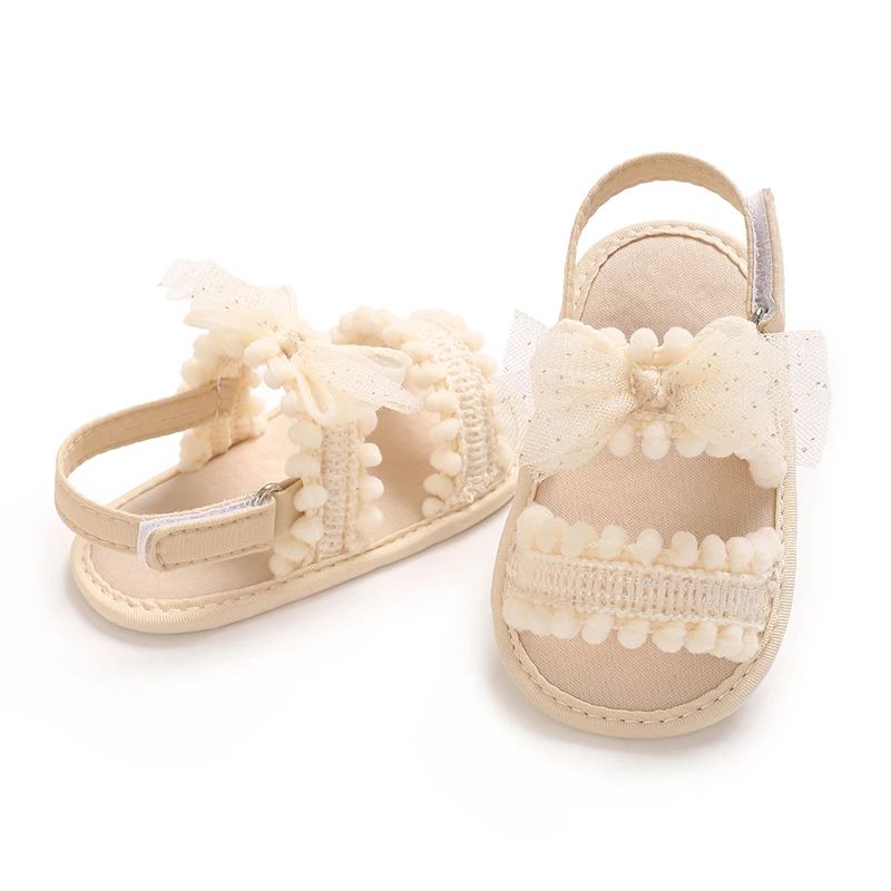 

Apricot New Summer Baby Shoes Cute Bow Cloth Bottom Anti slip 0-18M Baby Sandals Sneakers