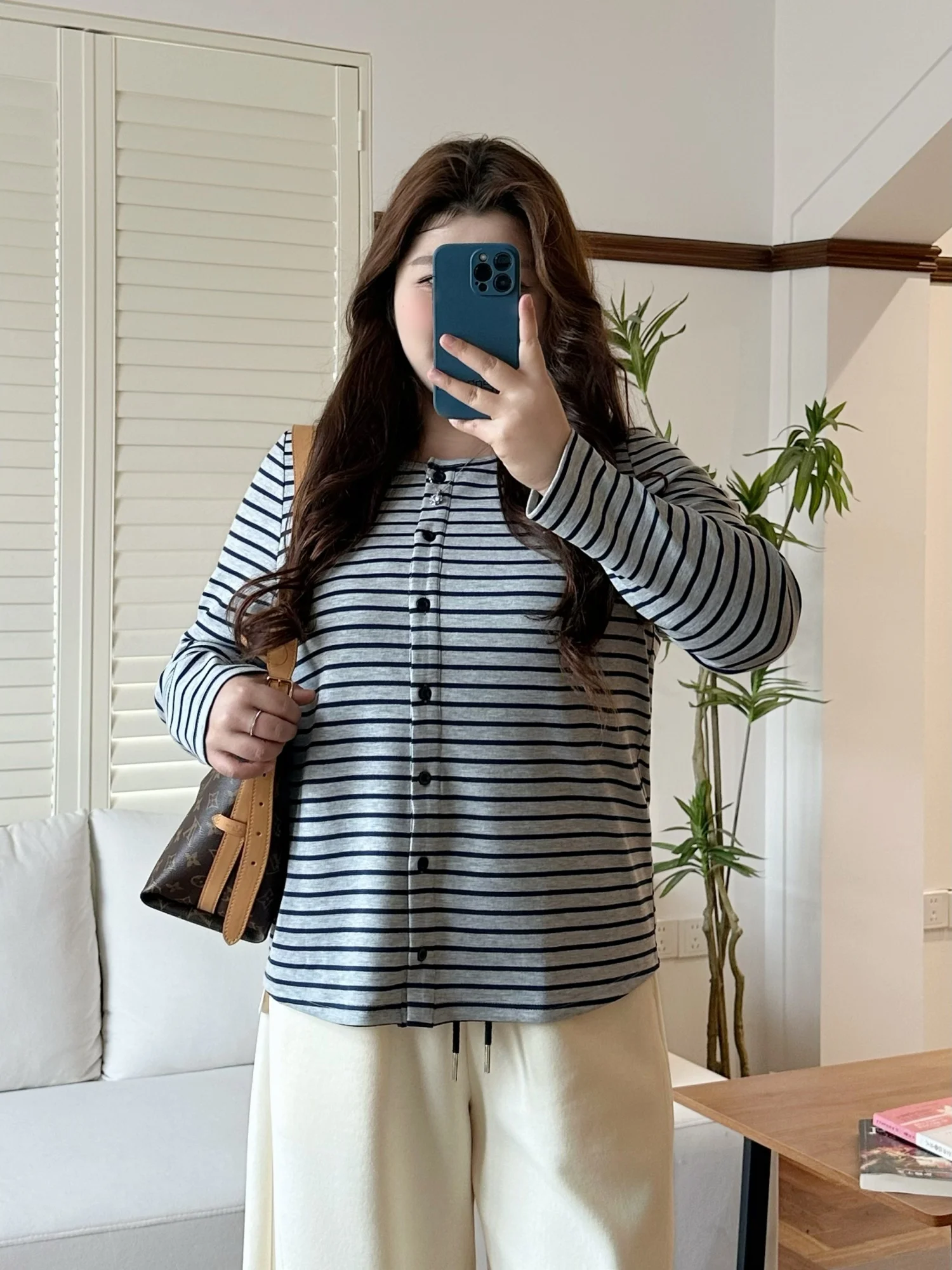 

plus Size Women's round Neck Striped Open Cardigan Casual Lazy Style Spring New Arrival Comfortable Loose Outerwear