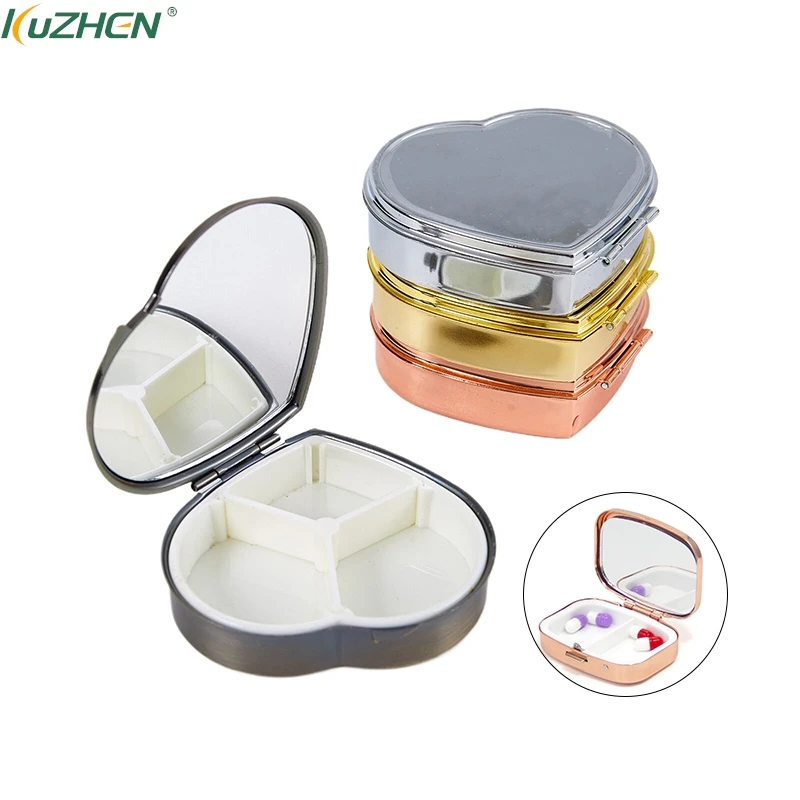 1Pcs 3 Grid Metal Round/Heart-Shaped Pill Boxes Medicine Organizer Container Medicine Case Pill Candy Box Pill Storage Pill Box