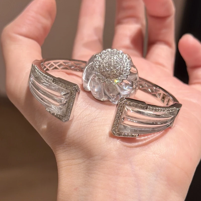 

Bellux 925 Silver Plated White Gold Multi Layer Cut White Crystal Luxury Bracelet Ring Set Elegant Women's Jewelry