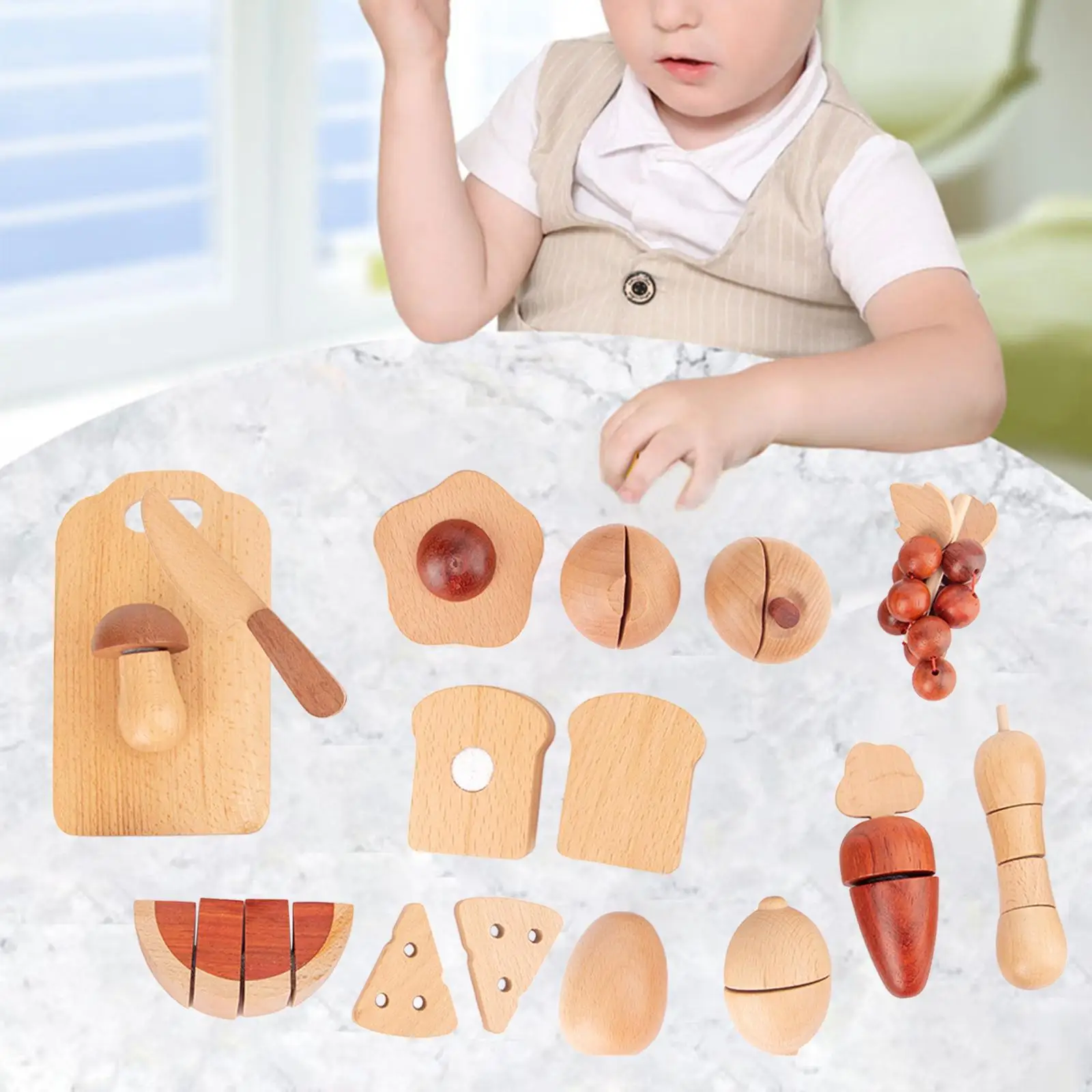 

Cutting Fruit Vegetables Kitchen Toys Montessori Wooden Play Kitchen Kitchen Playset for Girls Kids Birthday Birthday Gift