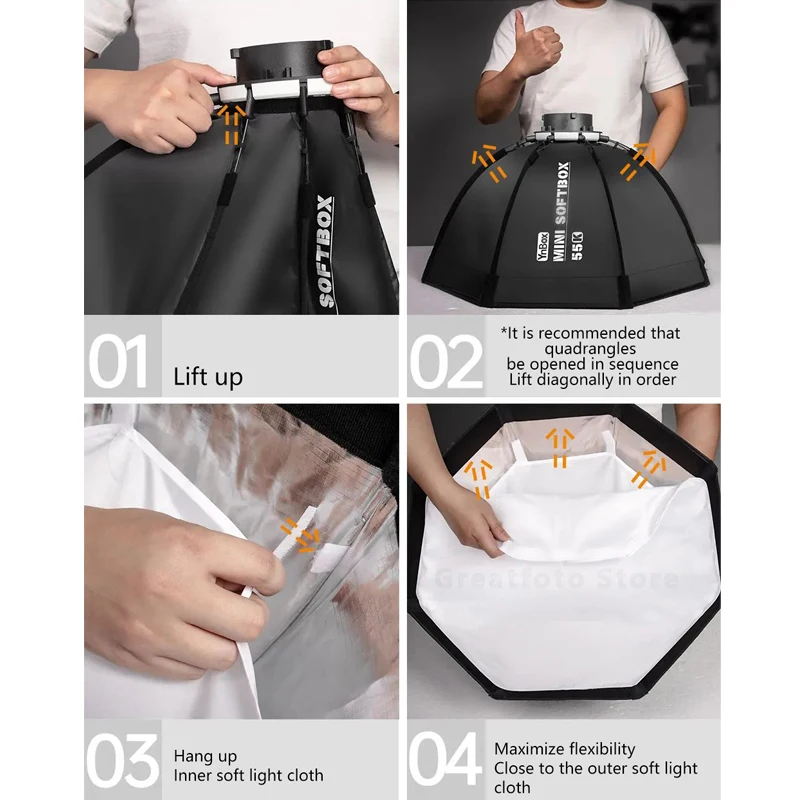 YONGNUO YNLUX100 Sâu Bát Giác Softbox 55CM Với Lưới Bowen Mount Cho Colbor CL60 Aputure Amaran 60x 200X 300d II sokani X100