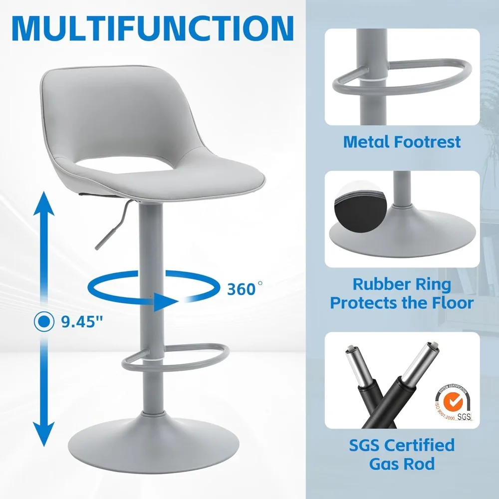 زوج من مقاعد البار القابلة للتعديل باللون الرمادي مع مقعد من الجلد الصناعي لارتفاع العداد