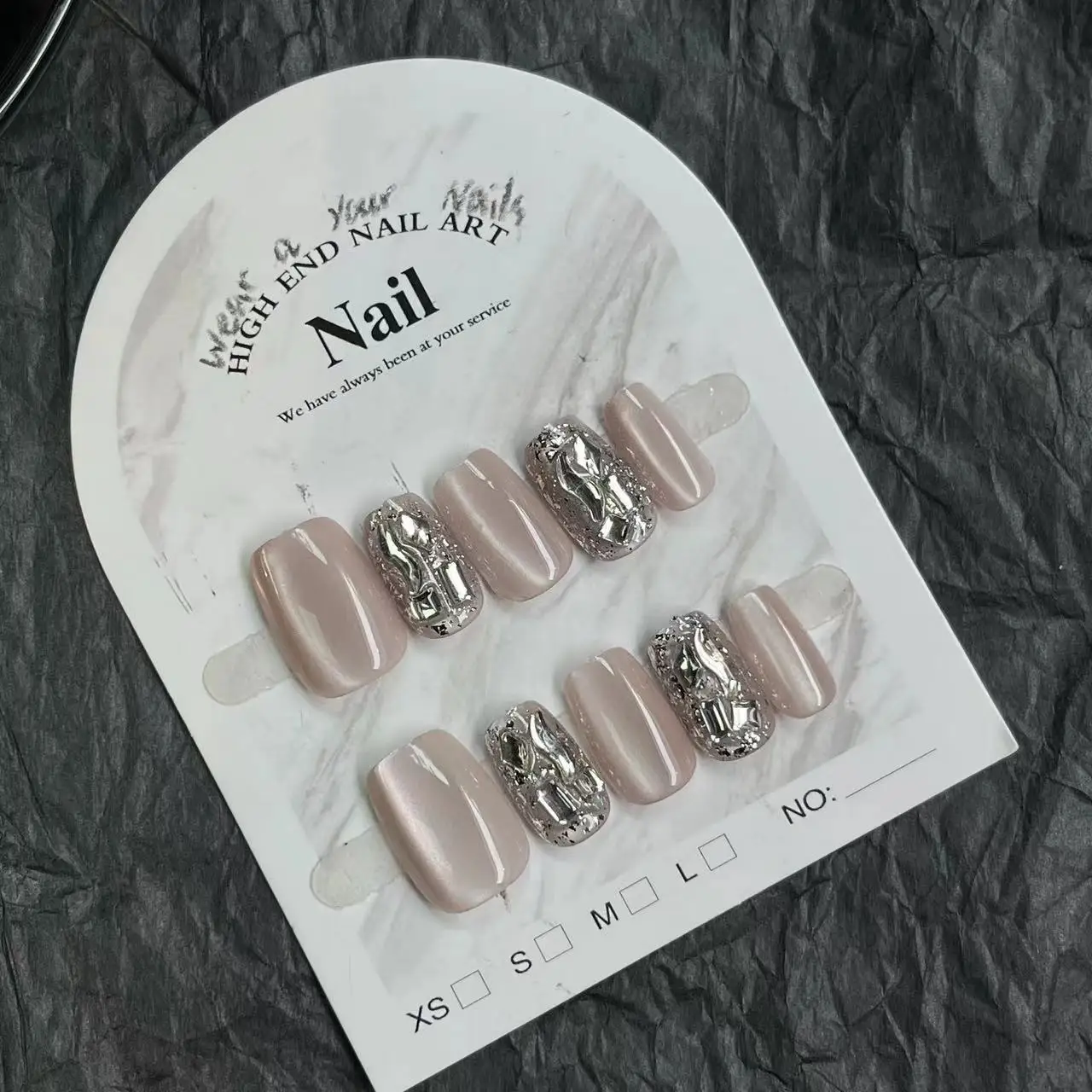 Short Cat Eye 10pcs Nude False Nails Fake Nail Reusable Design Ballet Rhinestone Wearable Full Cover Glitter Nail Tips