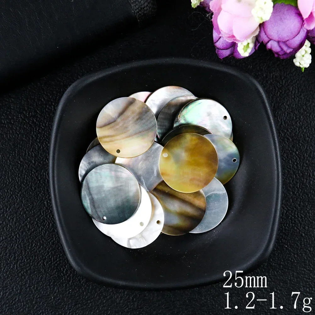 2PC 10--60mm Natural Polishing Black Mother of Pearl Seashell Round shell Piece DIY Necklace Pendant Earring Jewelry Making view 5