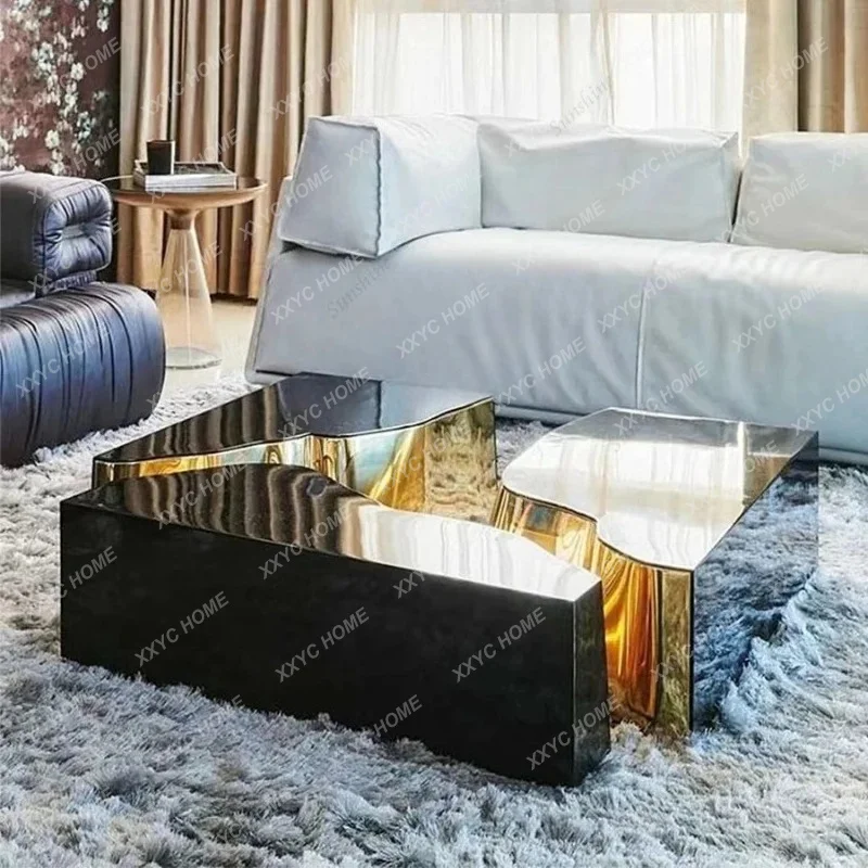 HHlight luxury stainless steel modern spliced metal lacquered square coffee table