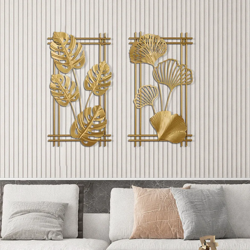 New Chinese style golden ginkgo biloba flower three-dimensional wall hanging home background wrought iron wall decoration