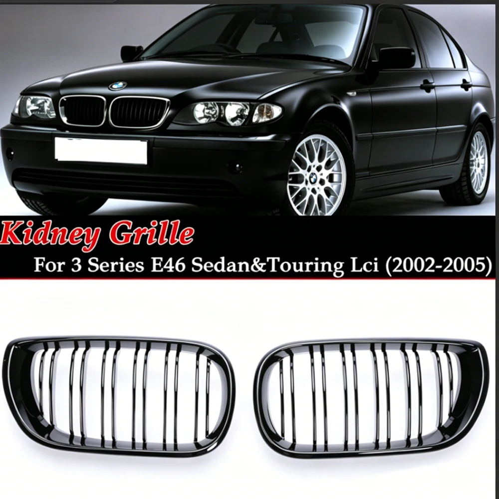 For BMW 3 Series E46 Lci 4 Door Sedan Touring 2002-2005 Single/Double Slat Girll Chrome Gloss Matte Black Star M Color Carbon