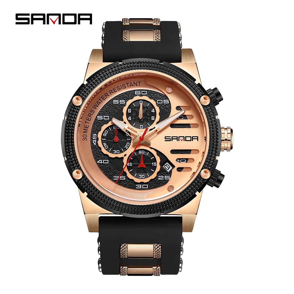 

SANDA 5508 Leisure Fashion Innovate Quartz Wristwatch Waterproof Stopwatch Hollowed Round Dial Design Date Luminous Men Watch