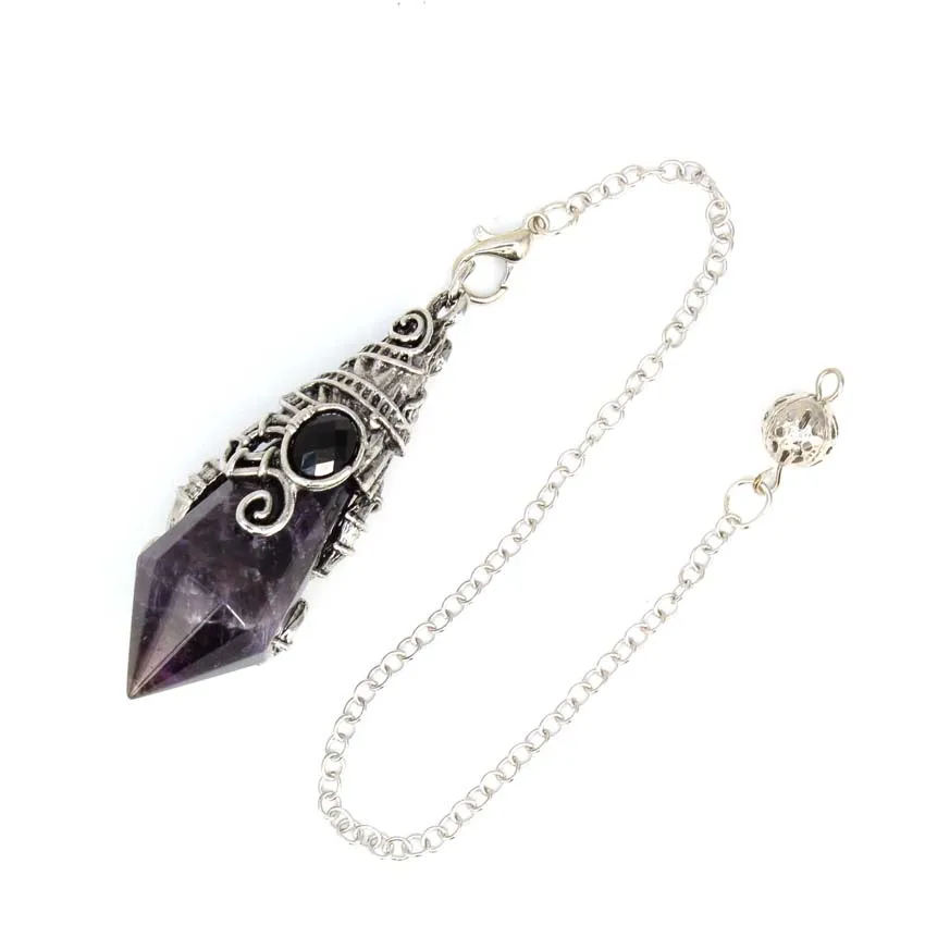 Crystal 12 Faceted Pendulum Pendant For Dowsing Divination Natural Stone Amethyst Rose Quartz Amulet Spirituel Pendule Jewelry