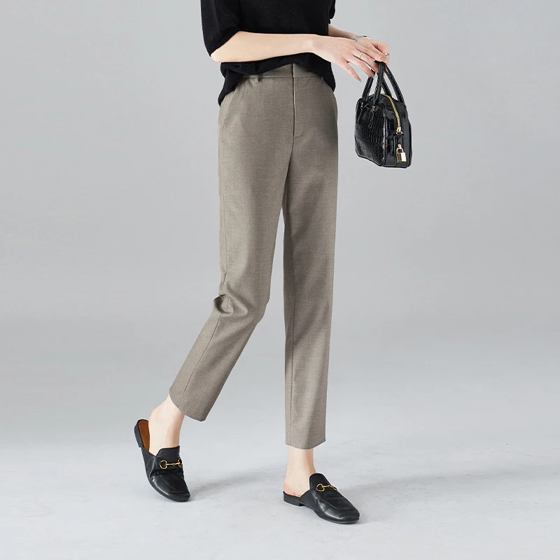 Autumn Winter High Waist Elegant Fashion All-match Solid Color Pants Female Ankle Length Slim Casual Trousers Women\'s Clothing