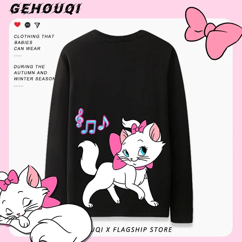 

2024 Autumn New Mary Cat Co-branded Long-sleeved T-shirt Women's Fashion Brand Disney Around All Matching Clothes Base Shirt