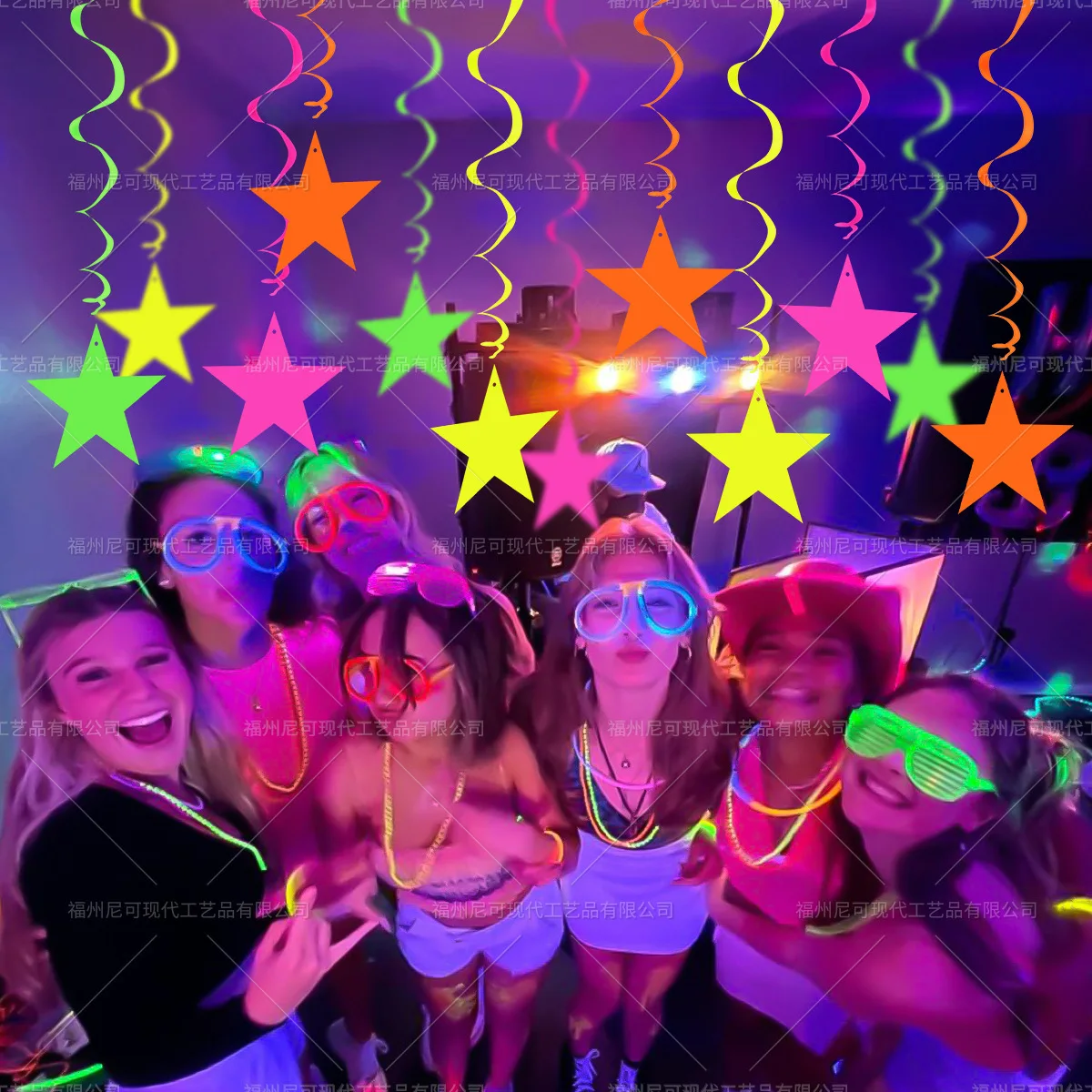 Neon Fluorescent Party Supplies Neon Paper Star Garland Glow in The Dark Spiral Decorations Wedding Birthday Blacklight Party