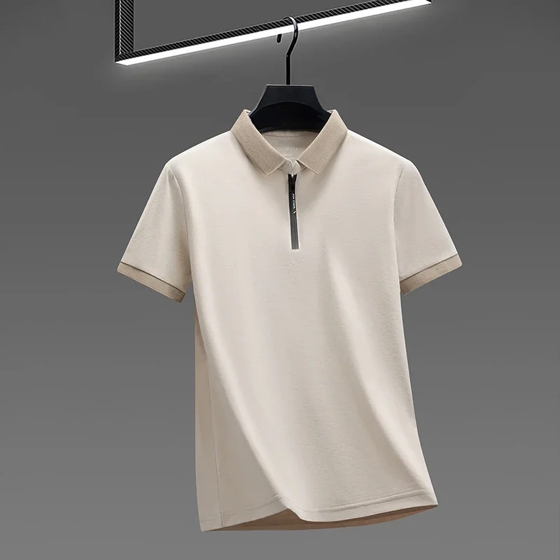 Men's Cool Fabric Half Zip Polo Shirt With Half Zip Placket Short Sleeve Lapel For Daily And Business Wear