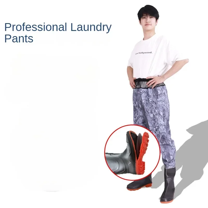 One-piece Launching Pants Steel Plate Soles Waist-shorted Leather Fork Pants Half-body Waist Fishing Men's  Women's Wading Pants