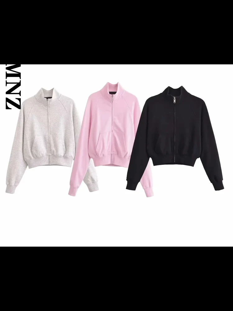 XNWMNZ 2025 Autumn New Female Streetwear Long Sleeve Jacket Outerwear Trendy Spring Woman's Stand Collar Top Ruffles zipper Coat