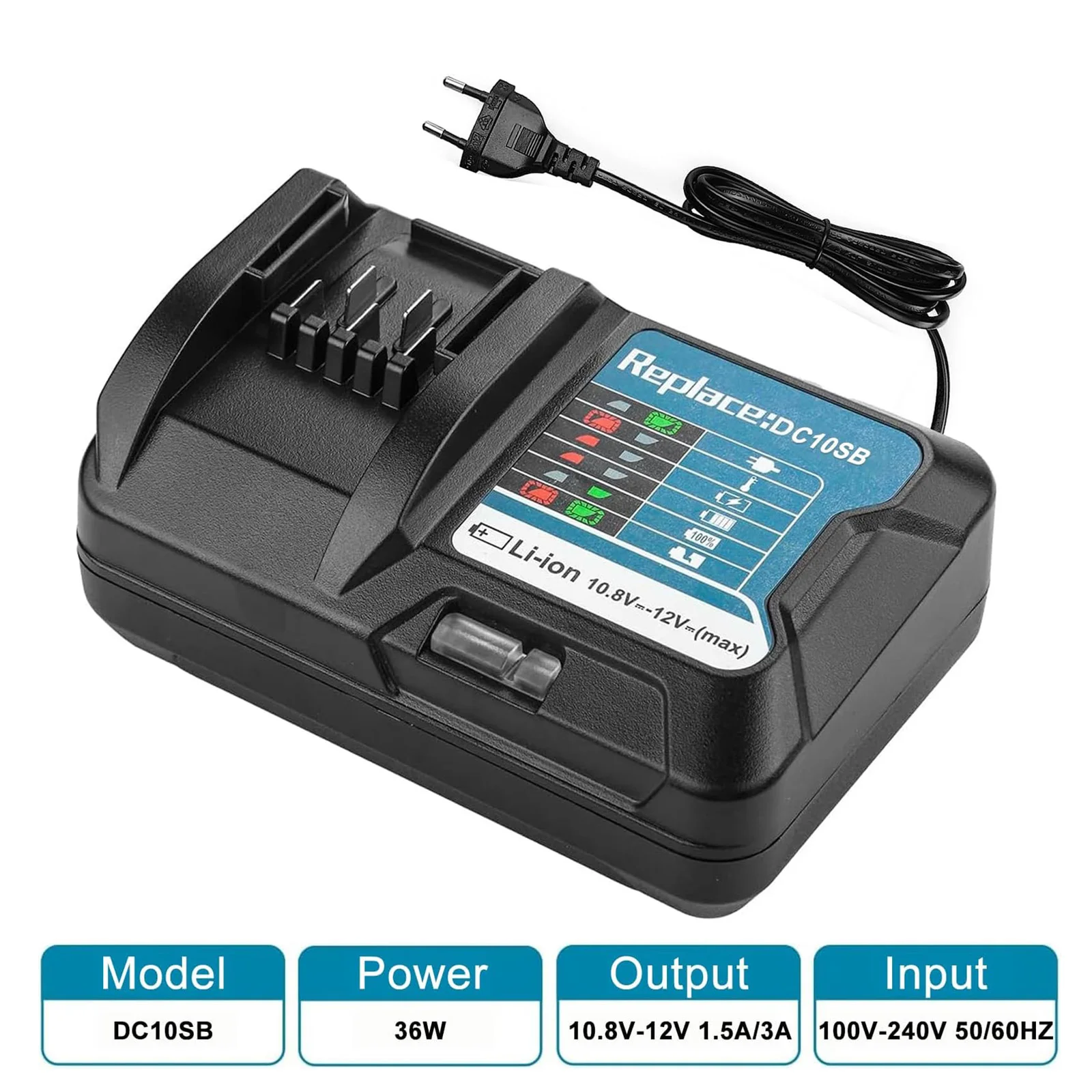 DC10SB Replacement Charger for Makita 10.8V~12V DC10WC BL1015 BL1016 BL1021B BL1041B
