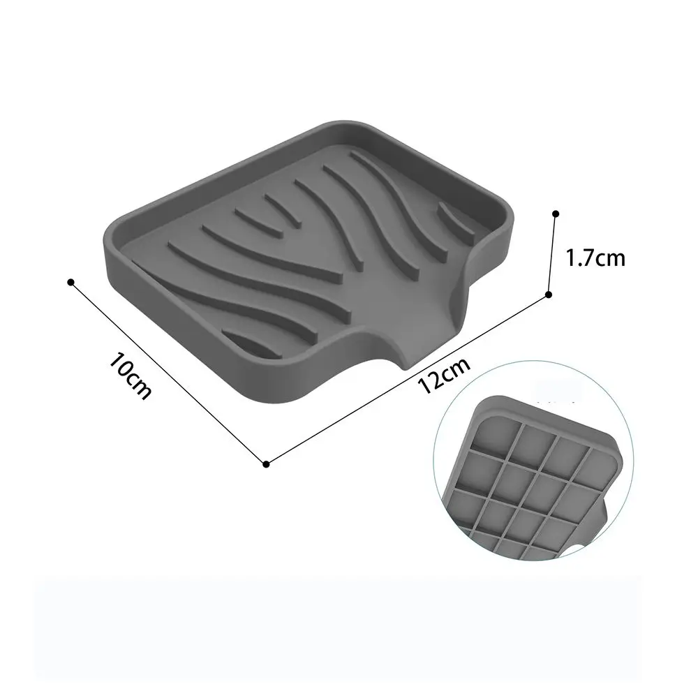 Silicone Kitchen Sink Tray Soap Dish Holder with Built-in Drain Lip Draining Countertop Sink Scrubber Brush Sponge