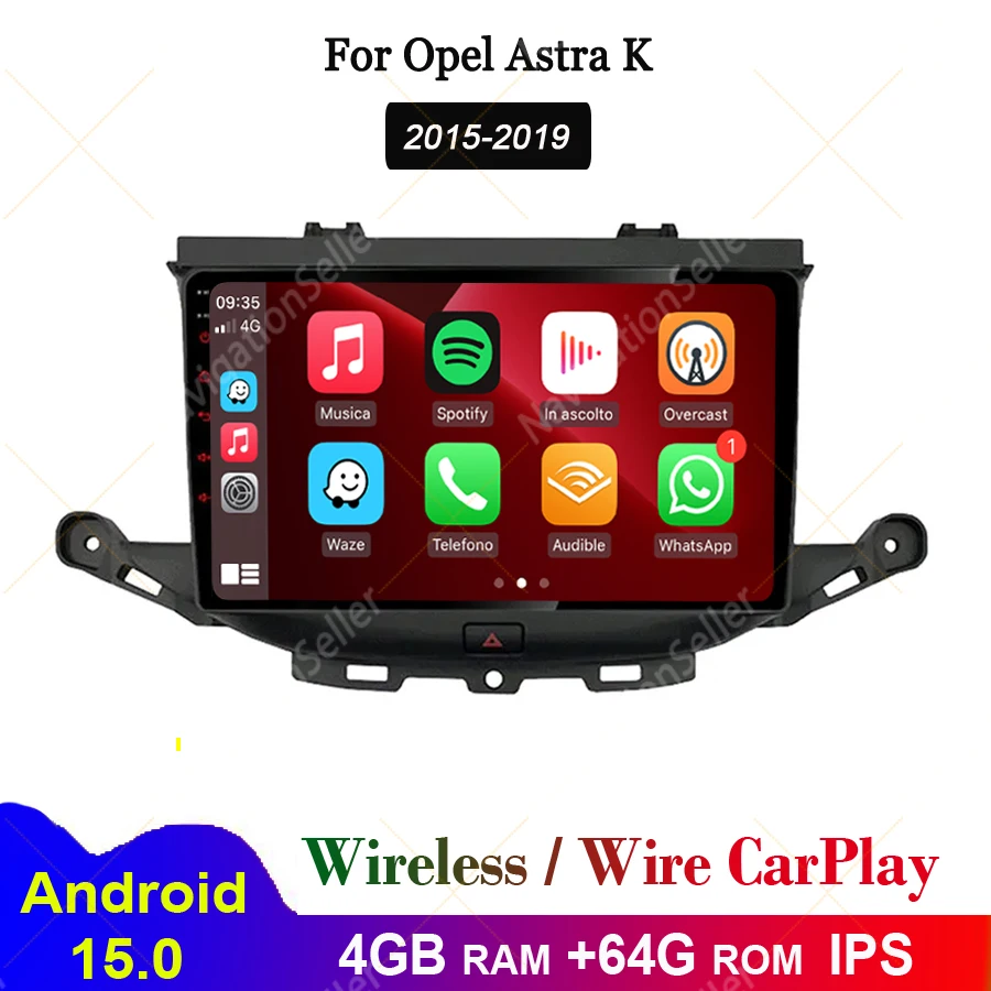 

Car Radio For Opel Astra K 2015 - 2019 Multimedia Video Player Navigation Stereo GPS Android 15 Wireless Carplay DSP BT WIFI RDS
