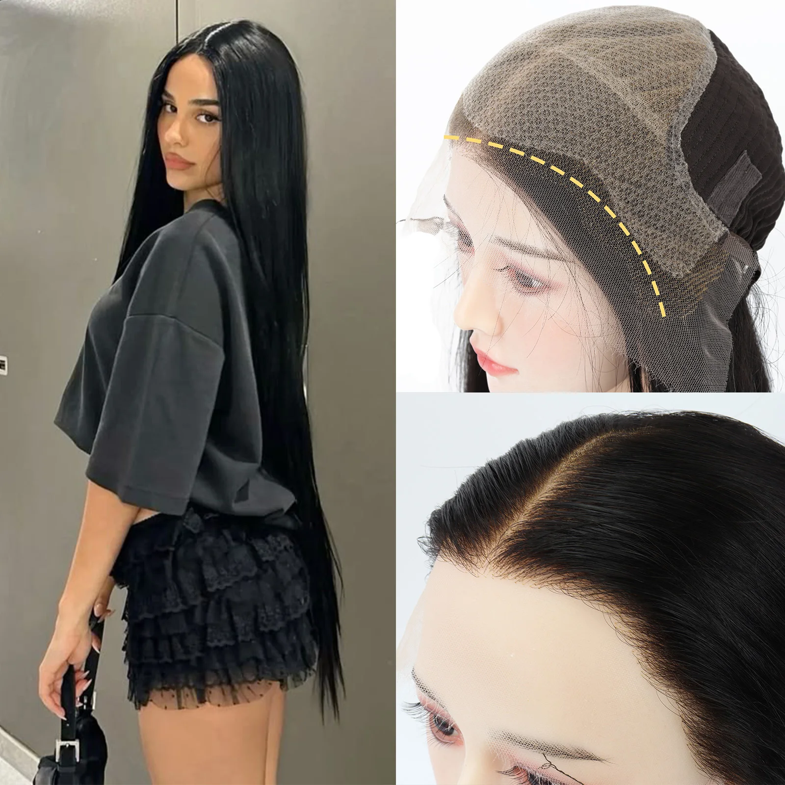 

Высококачественные парики из натуральных волос с прямым кружевным фронтом 30 дюймов, с невидимыми узлами, европейского типа, с большой прозрачной HD-основой для женщин