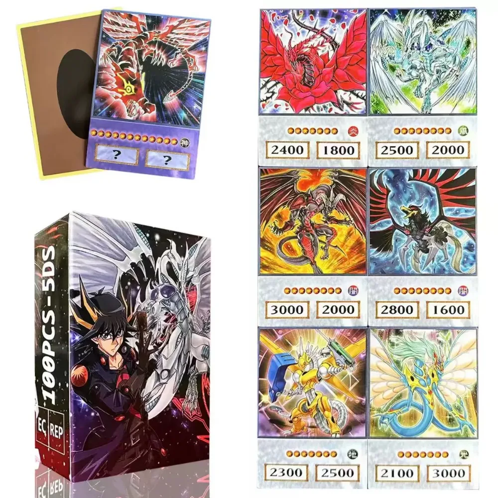 100pcs Yu-Gi-Oh Anime Style Cards Blue Eyes Dark Magician Exodia Obelisk Slifer Ra Yugioh DM Classic Proxy DIY Card Kids Gift