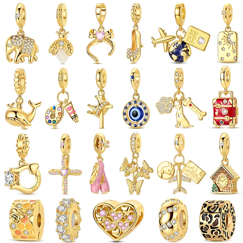 الأصلي 925 الفضة الذهب سحر الخرز صالح سوار DIY الفيل الكلب القلب قلادة للمرأة مجوهرات