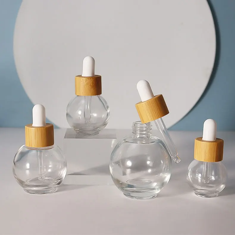 Tropfflasche aus Glas, mattiert, mit Bambusdeckel, für Ätherische Öle, Massageöle, Haar- und Körperöle, Serum, Aromatherapie-Flüssigkeiten, geeignet für Pipetten. – Detail 5