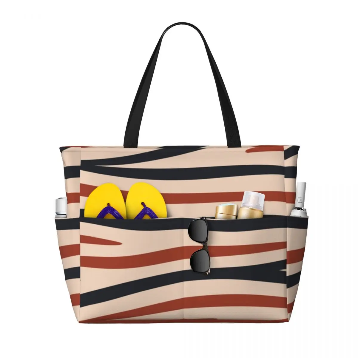 

Zebra Animal Print Terracotta And Navy Beach Tote Bag Sport Gym Yoga Duffle Large Tote Bag Women Travel Bag Fitness bag