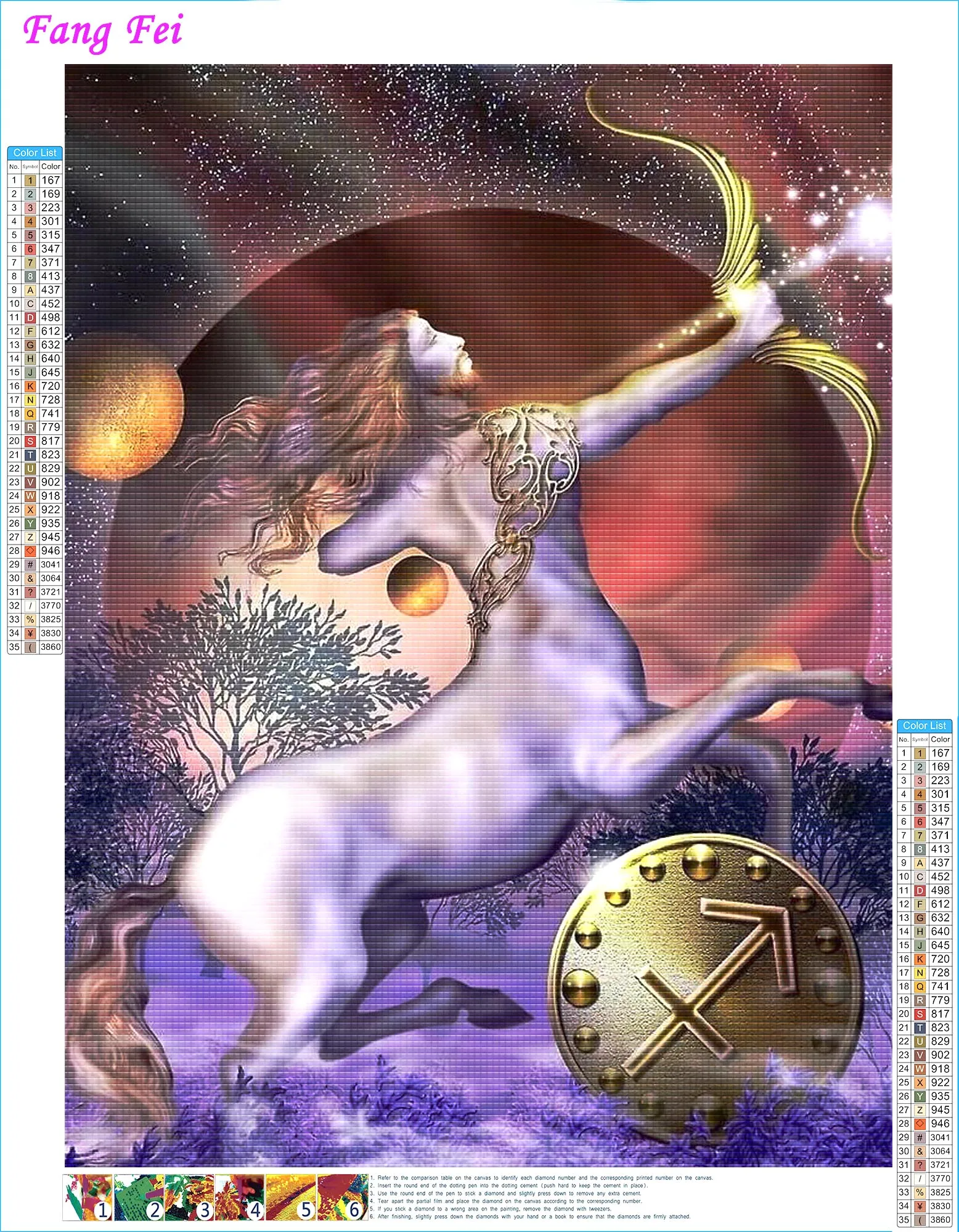 Sagitario-pintura de cristal con diamantes de la constelación del zodiaco, arte de pared, punto de cruz, bordado, imagen, mosaico, artesanía,