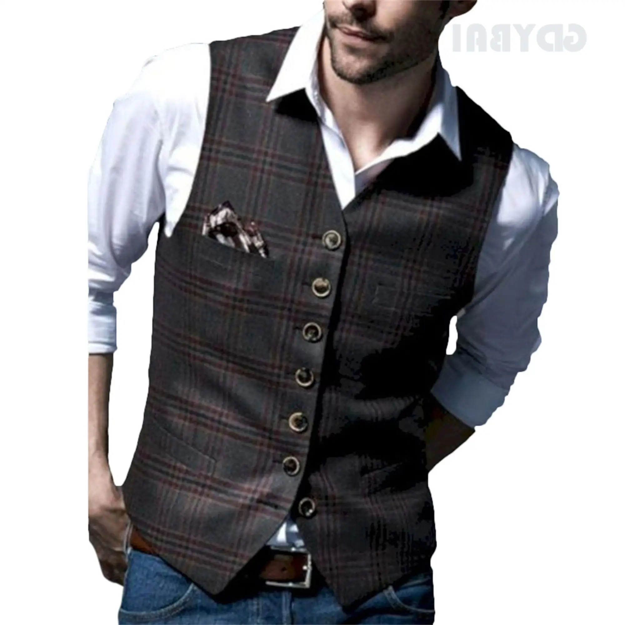 Men Suit Vest New Men Wedding Fashion Plaid Print Business Jacket Casual Slim Fit SlimGroomsmen Wedding