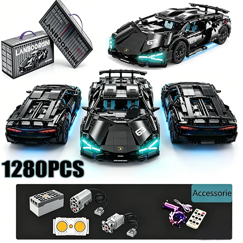 MOC 1280PCS Black Samurai Programming Remote Control Sports Car Model Racing DIY Building Blocks Children's Puzzle Toy Gift
