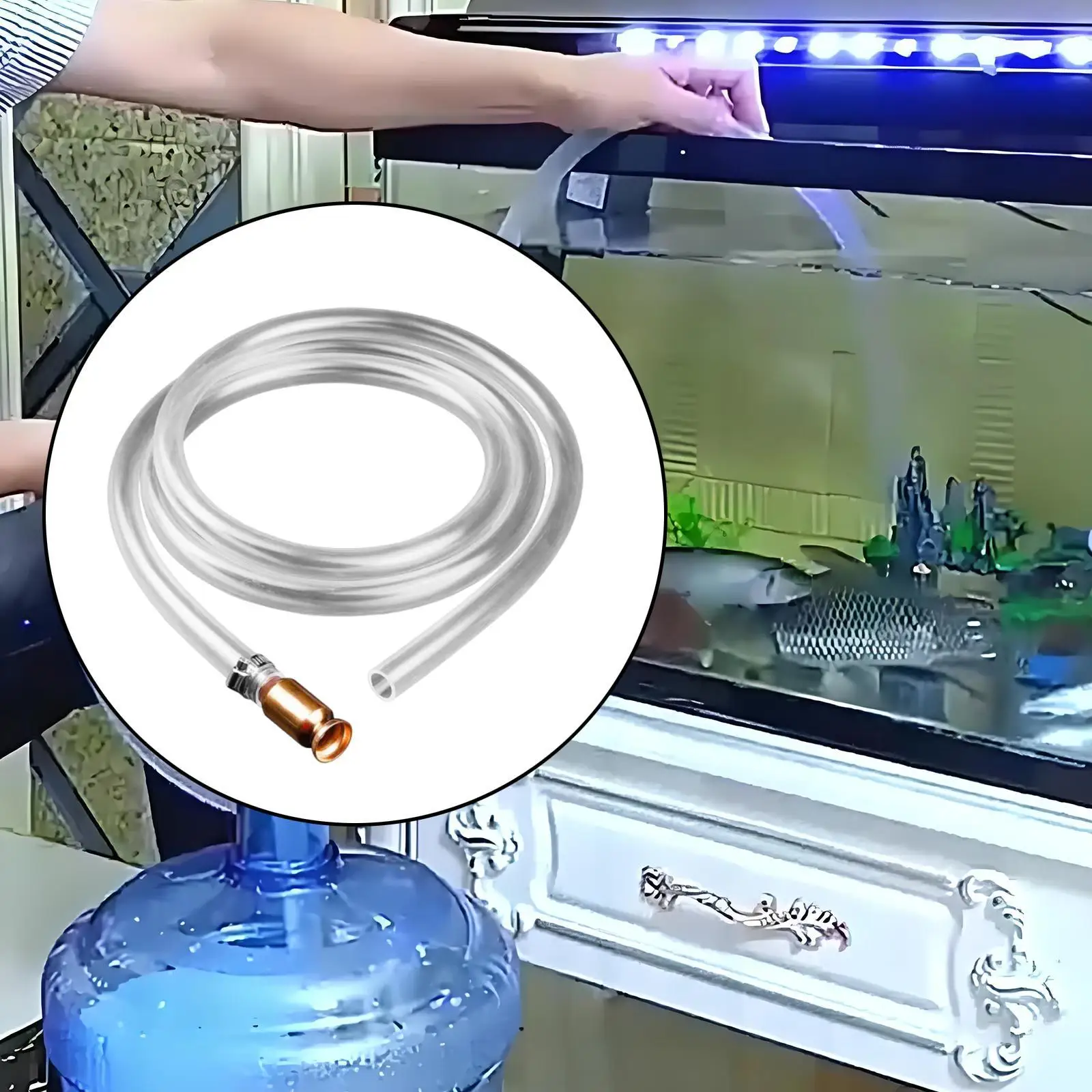 Fish Tank Water Self Priming Hose PVC Clear Tube Brass Fitting Easy Start for Garage Workshop Maintenance