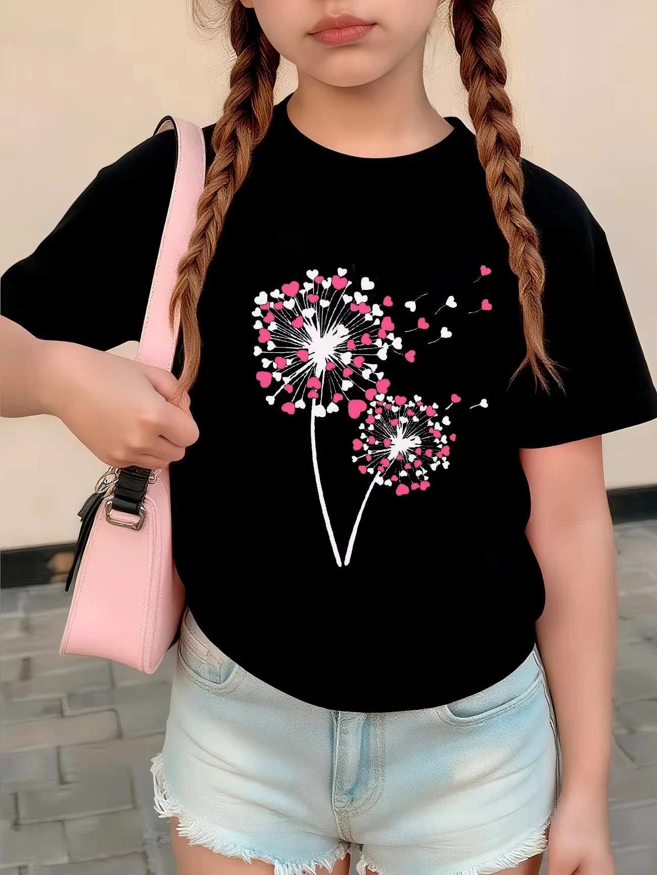 Fashion Summer Spring Flower Love Heart T Shirts Floral Funny Graphic Kids Children's T-shirt Boys Girls Casual Top Tee
