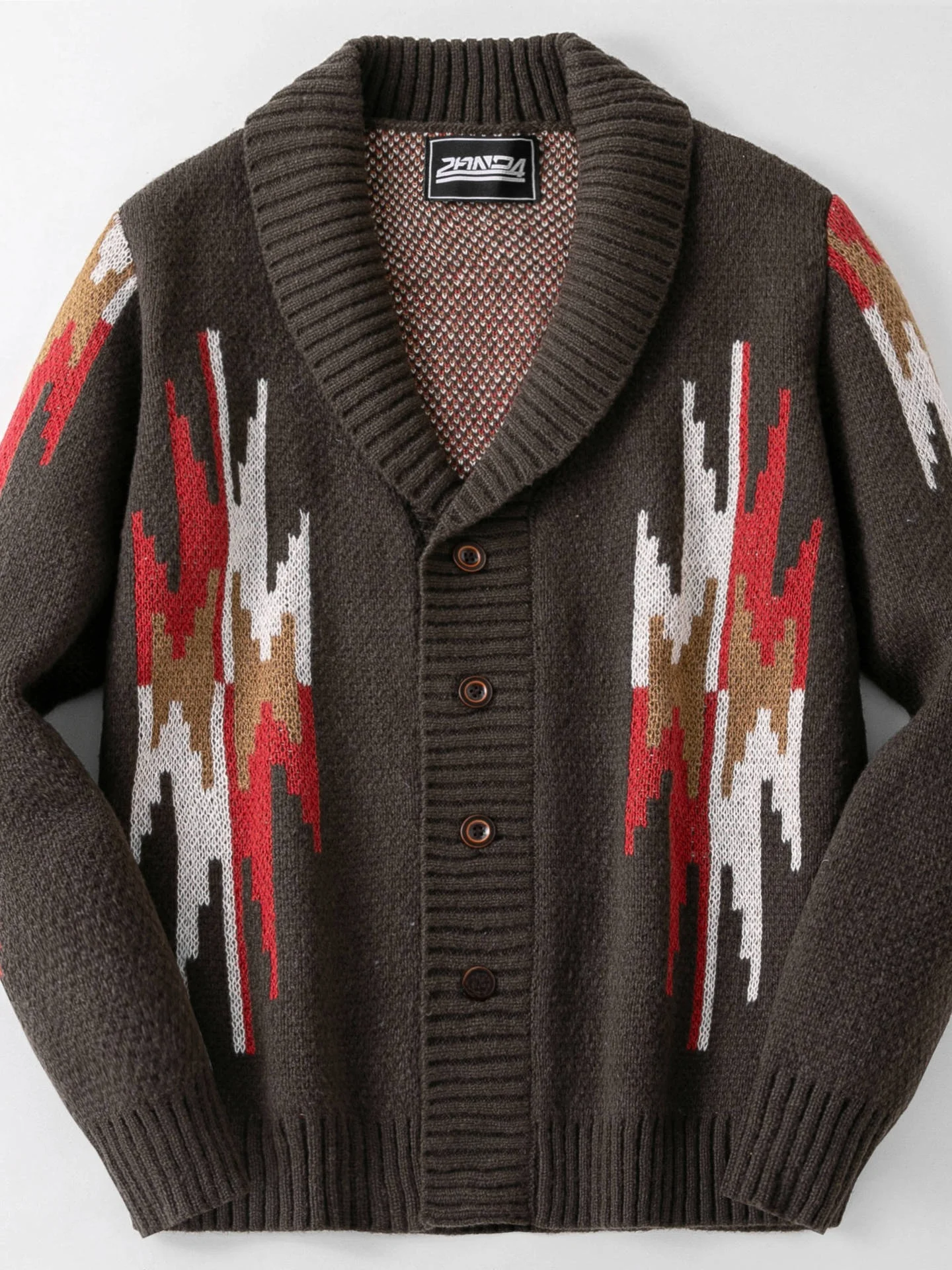 

Retro Knitted Sweater for Men with Flower Pattern Long Sve Collared Open Cardigan Thiened Polyester Fiber Warm Casual Wear